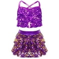 thumbnail image 1 of Doomiva Kids Girls Shiny Sequins Halter Tassel Crop Top with Mini Skirt Set Latin Jazz Salsa Samba Rumba Dance Outfits Purple 8, 1 of 7