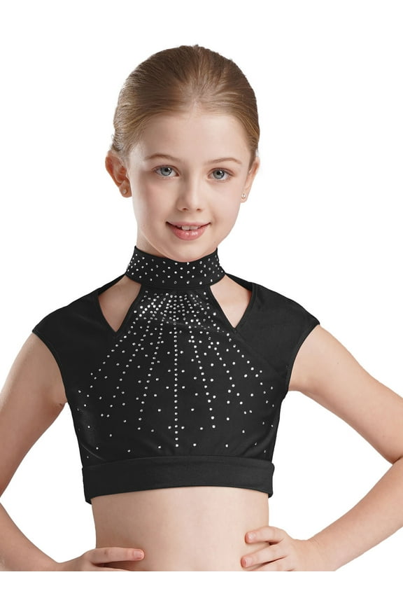 Kids Girls Sleeveless Ballet Jazz Hip Hop Dance Tank Crop Tops Performance Costume Dancewear Black 10