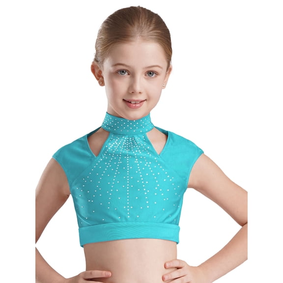 Doomiva Kids Girls Sleeveless Ballet Jazz Hip Hop Dance Tank Crop Tops Performance Costume Dancewear Blue Green 16
