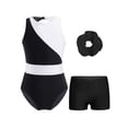 thumbnail image 1 of Doomiva Kids Girls Sleeveless Cutout Back Gymnastics Leotard Athletic Ballet Dance Biketard and Shorts Hair Tie Set White&Black 6, 1 of 5