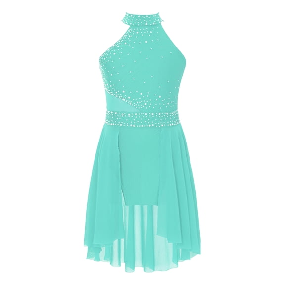 Doomiva Kids Girls Sleeveless Hater Ballet Leotard Figure Ice Skating Dress Lyrical Modern Dance Costume Mint Green 6