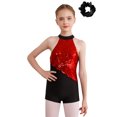 thumbnail image 1 of Doomiva Kids Girls Sleeveless Mock Neck Sequins Latin Jazz Ballet Dance Jumpsuit Biketard Unitard and Hair Scrunchies Red&Black 4, 1 of 6