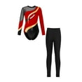 thumbnail image 1 of Doomiva Kids Girls Sparkle Long Sleeve Ballet Dance Gymnastics Leotard Bodysuit Unitard with Leggings Trousers Set Red&Black 16, 1 of 6