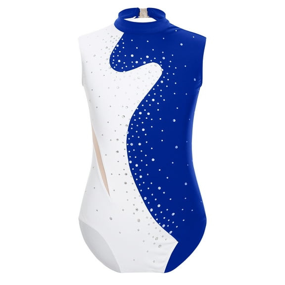 Doomiva Kids Girls Sparkle Sleeveless Color Block Gymnastics Leotard Ballet Skating Jumpsuit Bodysuit Activewear A Blue 12
