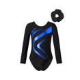 thumbnail image 1 of Doomiva Kids Girls Sparkle Waves Metallic Long Sleeve Gymnastics Ballet Dance Leotard with Hair Scrunchies Royal Blue 10, 1 of 7