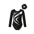 thumbnail image 1 of Doomiva Kids Girls Sparkle Waves Metallic Long Sleeve Gymnastics Ballet Dance Leotard with Hair Scrunchies Silver 8, 1 of 7