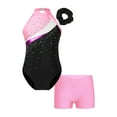 thumbnail image 1 of Doomiva Kids Girls Sparkly Gymnastics Leotard Dance Unitard with Shorts Hair Band A Pink 8, 1 of 7