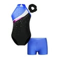 thumbnail image 1 of Doomiva Kids Girls Sparkly Gymnastics Leotard Dance Unitard with Shorts Hair Band Royal Blue 14, 1 of 5