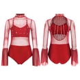 thumbnail image 1 of Doomiva Kids Girls Sparkly Gymnastics Leotard Rhinestone Flare Long Sleeve Lyrical Skating Ballet Dance Bodysuit Burgundy 8, 1 of 4