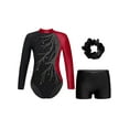 thumbnail image 1 of Doomiva Kids Girls Sparkly Gymnastics Leotard Unitard Dance Biketard with Shorts Hair Scrunchies Set Burgundy&Black 8, 1 of 5