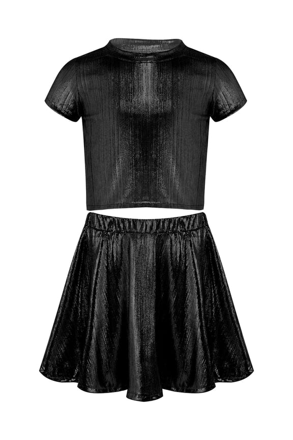 Kids Hip Hop Dance Set Shiny Jazz Disco Outfits Cheer Outfit for Cheerleading Competitions Hip-hop Black 6-10