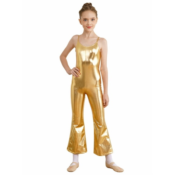 Doomiva Kids Modern Hip Hop Jazz Dance Bodysuit Full Sequins Jumpsuit Stage Performance Dancewear Gold 8