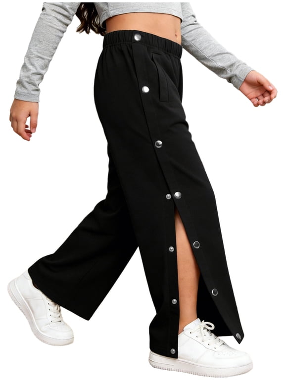 Kids Post Surgery Tear Away Pants Boys Girls Cotton 2 Side Full Open Adaptive Breakaway Basketball Sweatpants Black 10