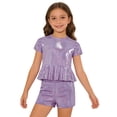 thumbnail image 1 of Doomiva Kids Shiny Jazz Disco Outfit Hip Hop Dance Peplum Top with Shorts Set for Hip-hop Cheerleading Purple 13-14, 1 of 5