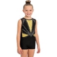 thumbnail image 1 of Doomiva Kids Sleeveless Gymnastics Leotard with Shorts Sets for Tumbling Figure Skating Stage Outfit Black Gold 8, 1 of 5