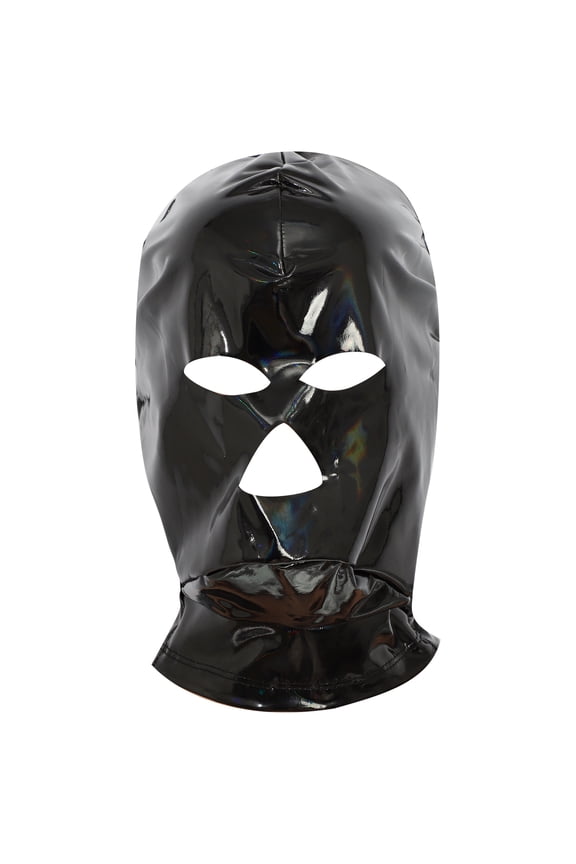 Latex Full Cover Masks, Open Eyes and Mouth Hood Mask Headgear Black M