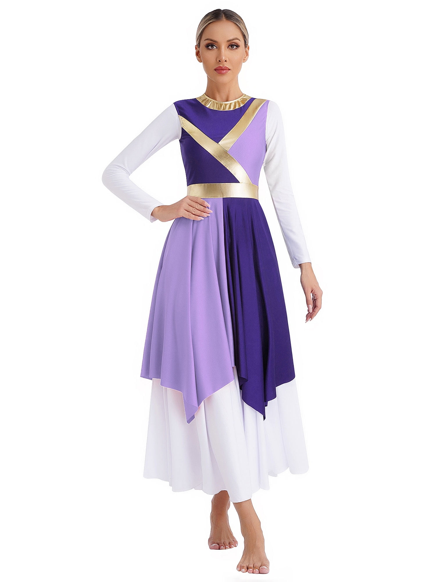 Doomiva Liturgical Dance Dresses for Women Color Block Praise Dance