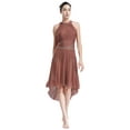 thumbnail image 1 of Doomiva Lyrical Dance Costumes for Women Shiny Rhinestones Contemporary Dance Dress Chiffon Flowy Dusty Pink S, 1 of 7