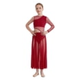thumbnail image 1 of Doomiva Lyrical Dance Dress For Girls Asymmetrical Mesh Ballet Dance Dress Side Split Modern Contemporary Dancewear Burgundy 16, 1 of 7