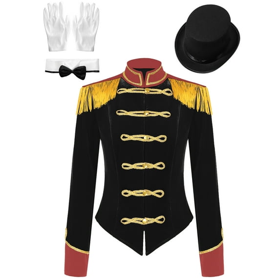 Doomiva Magician Costume Women Drum Major Uniform Circus Ringmaster Halloween Party Show Outfit Black 3XL