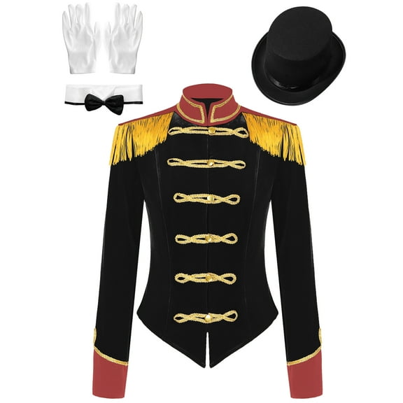 Doomiva Magician Costume Women Drum Major Uniform Circus Ringmaster Halloween Party Show Outfit Black XXL