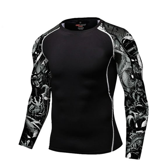 Doomiva Man's Solid Long Sleeve UPF 50+ Rashguard Shirts Quick Dry Swim Tank Top for Surf/Dive Muscle Sportswear Grey&Black XXL