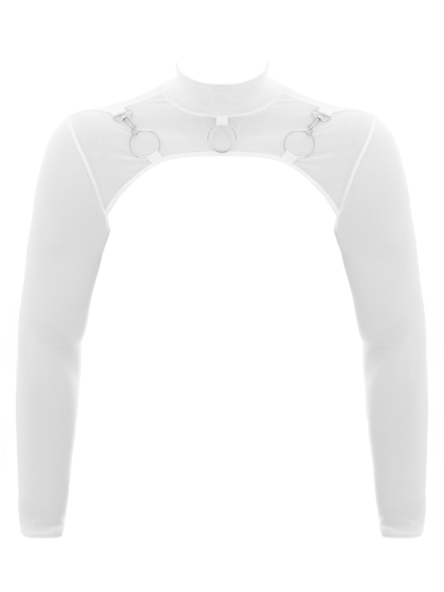 Doomiva Men See-Through Mesh Half Crop Top Long Sleeve O Doomiva Men See-Through Mesh Half Crop Top Long Sleeve O