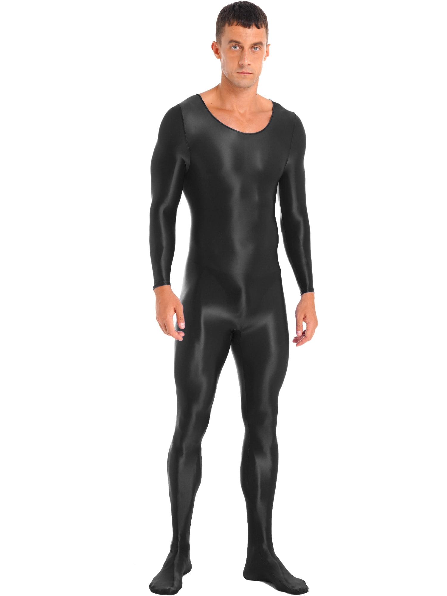Doomiva Men Shiny Silky Spandex Full Body Suit One-piece