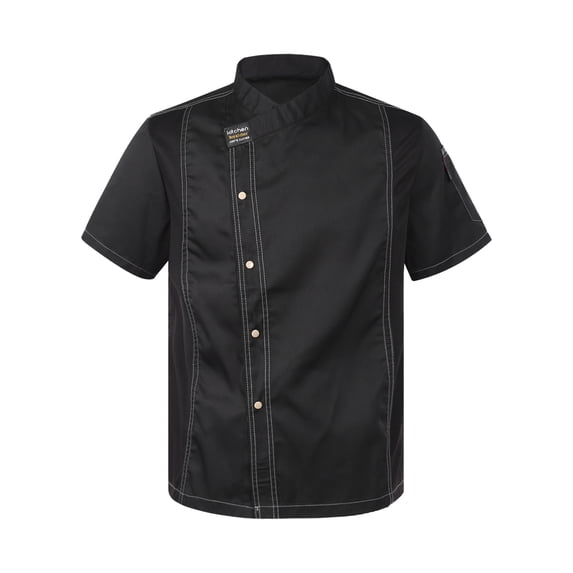 Doomiva Men Women Chef Coat Short&Long Sleeve Chef Jacket Kitchen Restaurant Cooking Chef Uniform Black Short Sleeve XXL