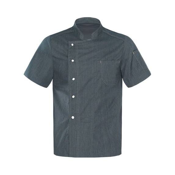 Doomiva Men Women Chef Jacket Short Sleeve Chef Coat Restaurant Kitchen Work Uniform Clothes Gray L