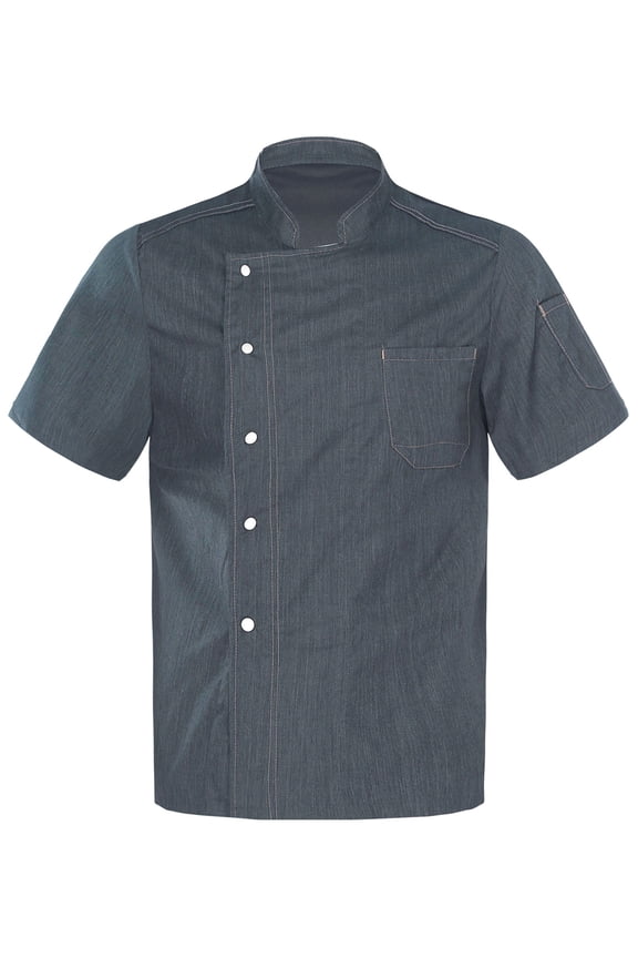 Men Women Chef Jacket Short Sleeve Chef Coat Restaurant Kitchen Work Uniform Clothes Gray XL