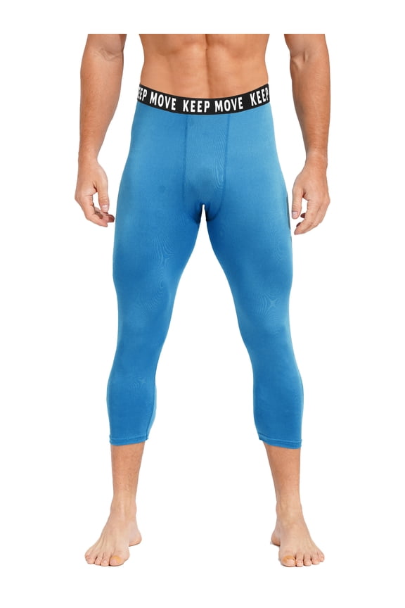 Men's Athletic 3/4 Compression Pants Tights Base Layer Cool Dry Gym Running Leggings Blue 3XL
