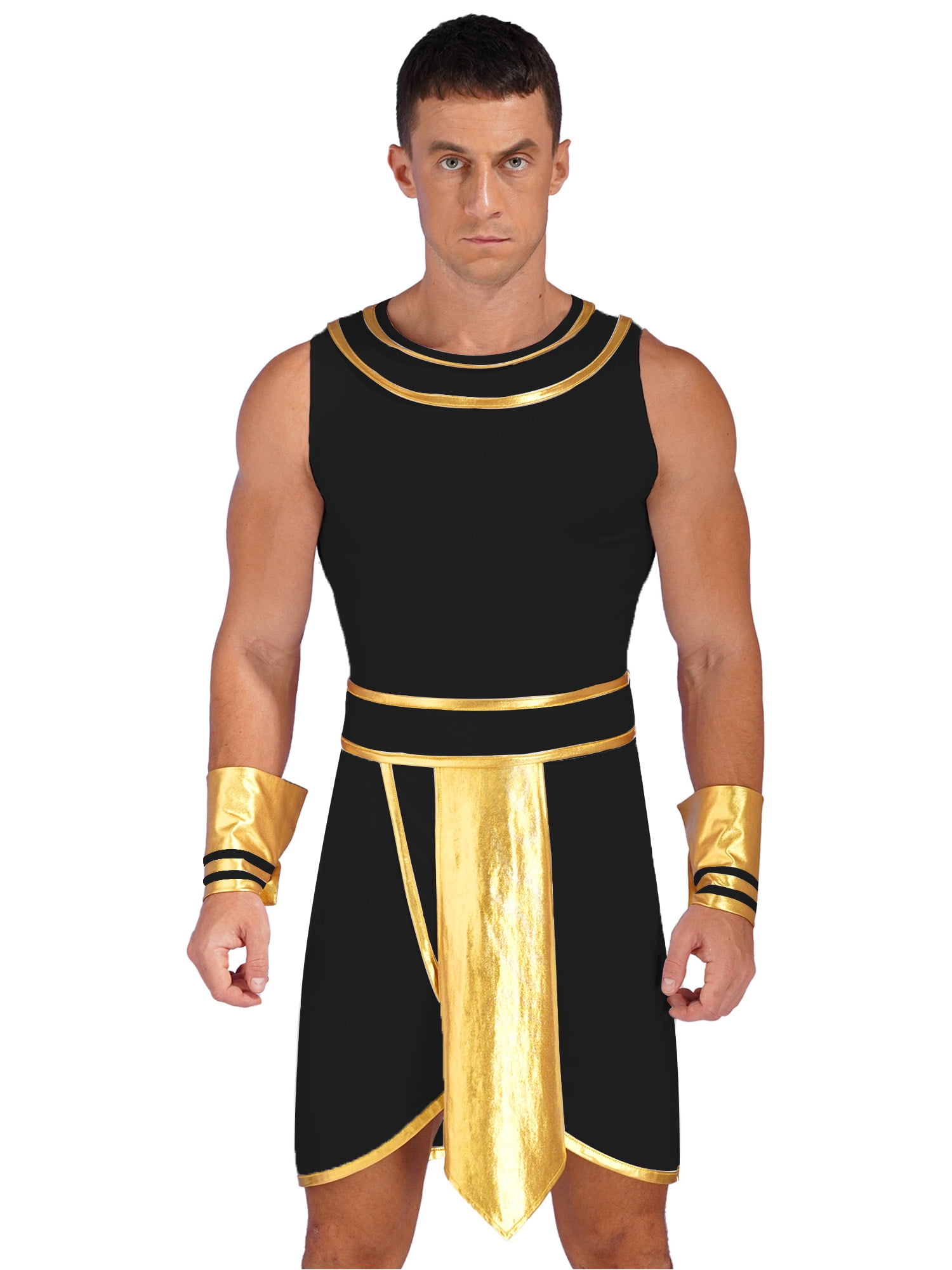 Doomiva Men's Egyptian Pharaoh Costume Ancient Greek Roman Toga Costumes  Halloween Fancy Dress Black M, image size:1500x2000