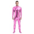 thumbnail image 1 of Doomiva Men’s Glossy Shiny Zipper Unitard Sparkly Dance Bodysuits Long Sleeve Full Body Leotard Pink L, 1 of 4