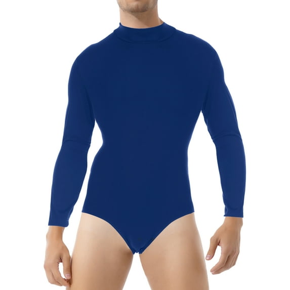 Doomiva Men's Long Sleeve Bodysuit Leotard Tops Press Button Crotch Shirt Romper Pajamas Royal Blue 4XL