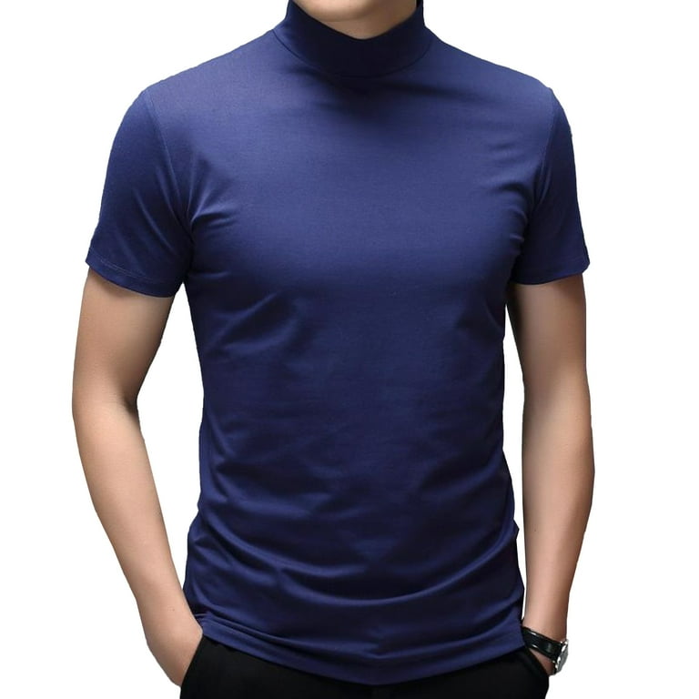 Mens mock turtleneck tee shirts short sleeve hot sale