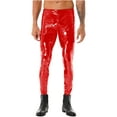 thumbnail image 1 of Doomiva Men's PVC Leather Skinny Pants Stage Club Solid Zipper Crotch Stretch Tight Leggings Red 4XL, 1 of 6