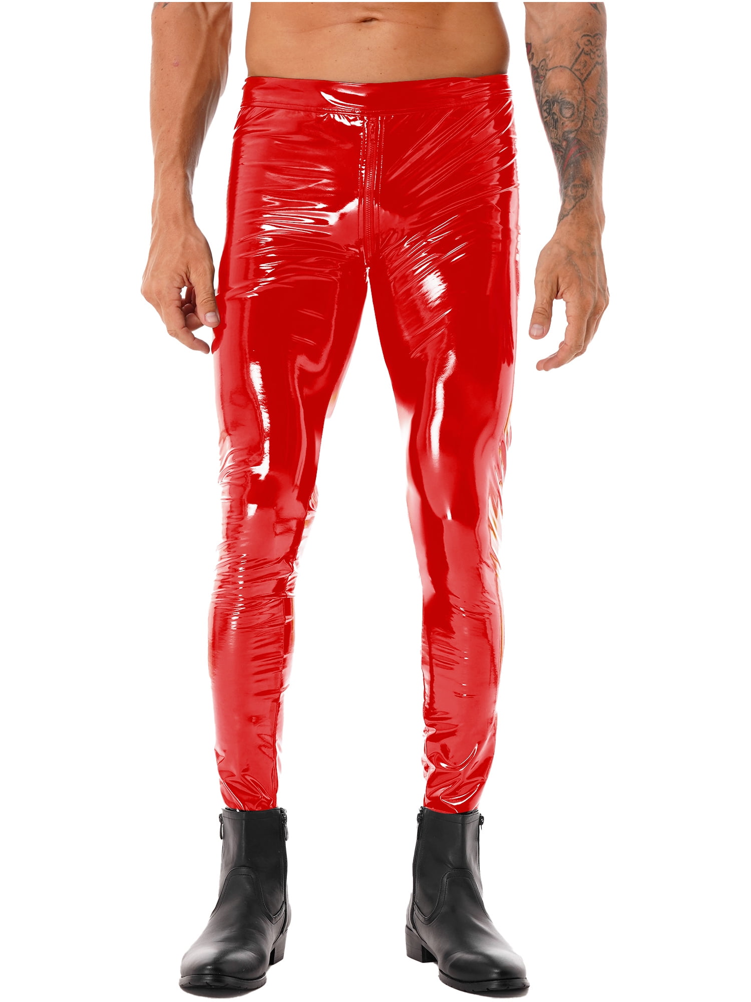 Doomiva Men's PVC Leather Skinny Pants Stage Club Solid Zipper