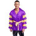 thumbnail image 1 of Doomiva Men's Samba Rumba Dancewear Costume Colorblock Shirts Shiny Satin Dance Shirt with Belt Purple M, 1 of 7