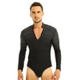 thumbnail image 1 of Doomiva Men's Shiny Rhinestones Unitard Long Sleeve Ballroom Modern Latin Dance Bodysuit Leotard Black Large, 1 of 7