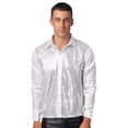 thumbnail image 1 of Doomiva Men's Shiny Sequins Design Silk Like Satin Button Up Disco Party Dress Shirts Dance Costume White 170, 1 of 7