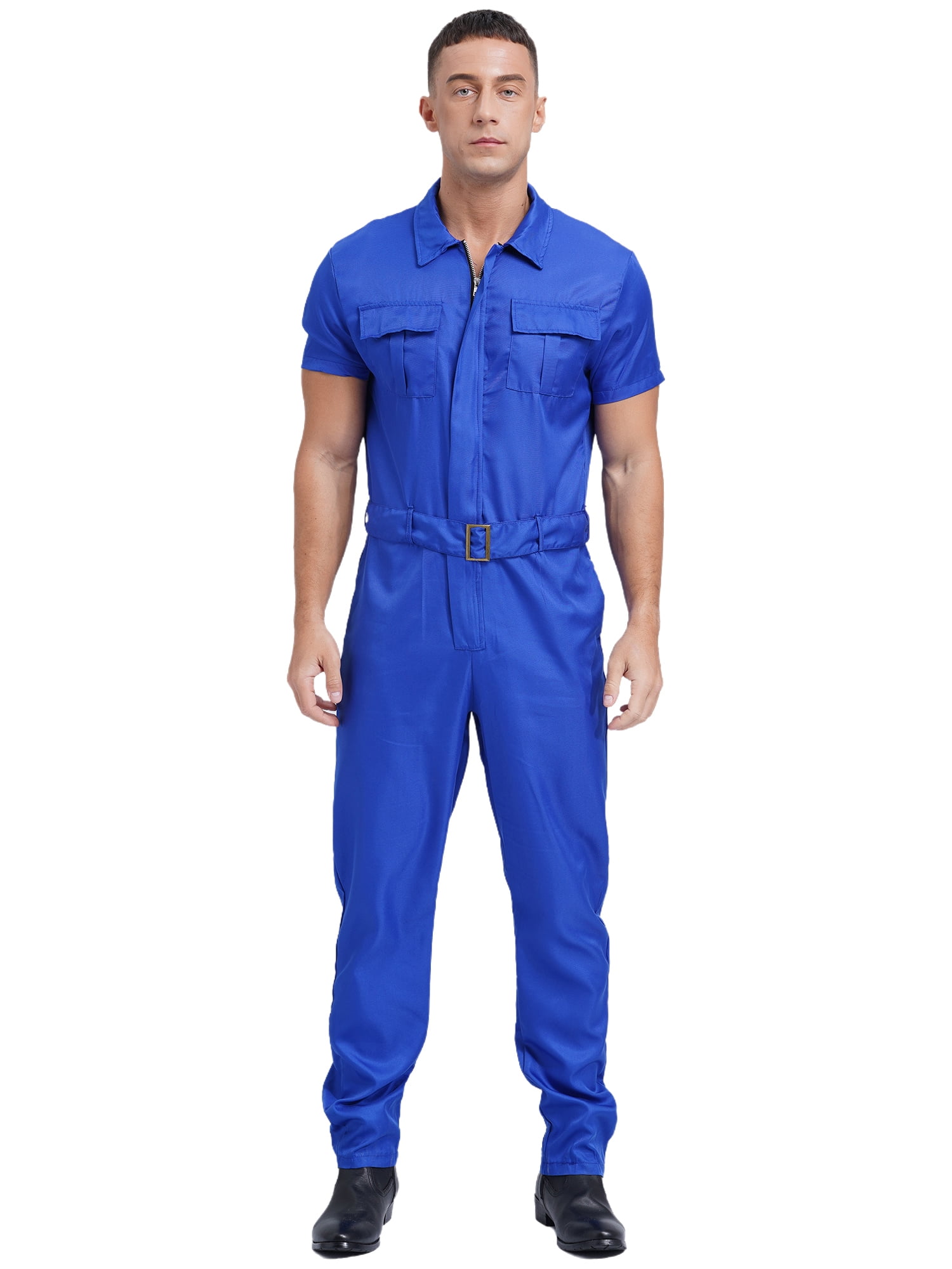 Doomiva Men's Solid Color Short Sleeve Coveralls Zip-up Front Work