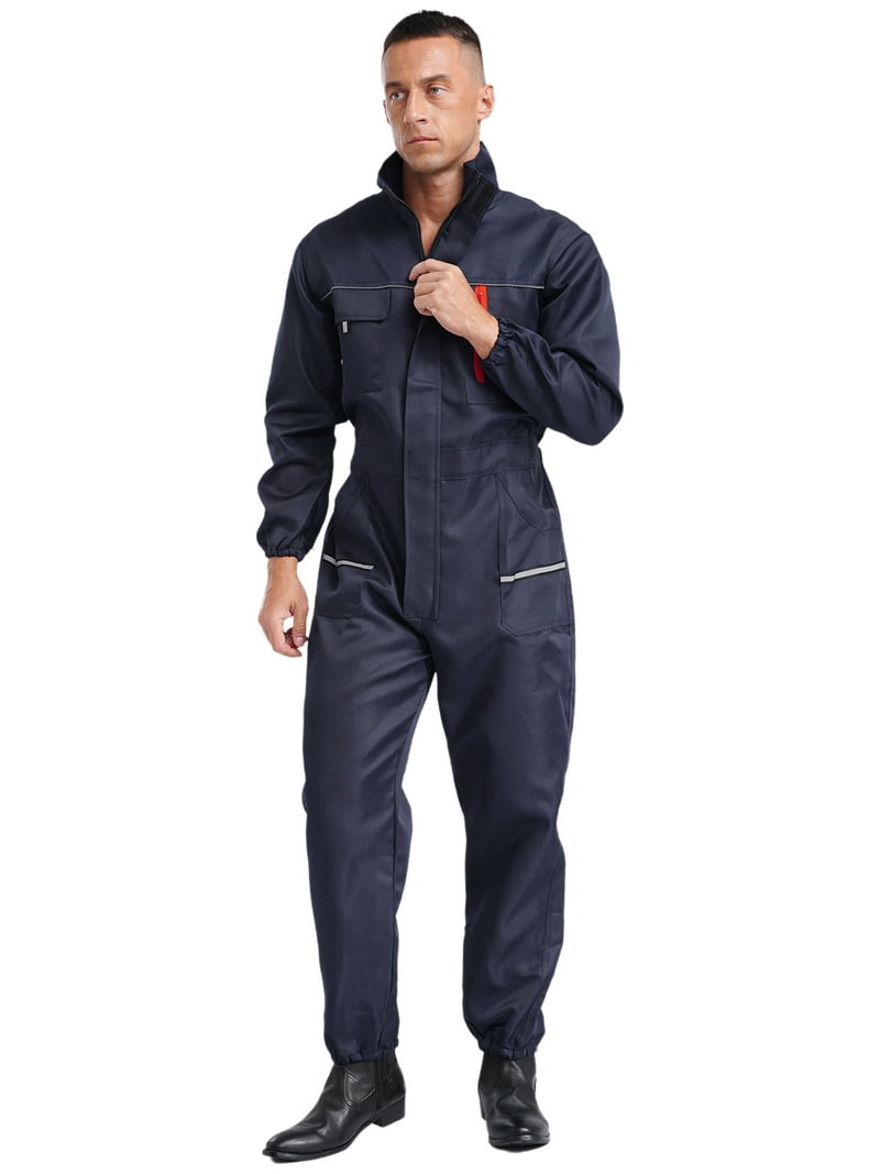 Doomiva Men's Stand Collar Coverall Jumpsuit Overall Reflective