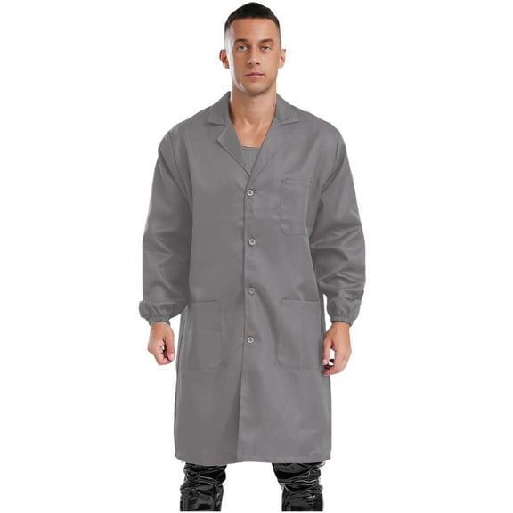 Doomiva Men's Work Overalls Long Sleeve Lab Coat with Pockets Wear Resistant Dustproof Work Jacket Gray 185