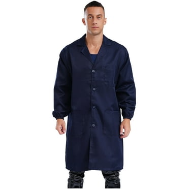 Doomiva Men's Work Overalls Long Sleeve Lab Coat with Pockets Wear Resistant Dustproof Work Jacket Navy Blue 180