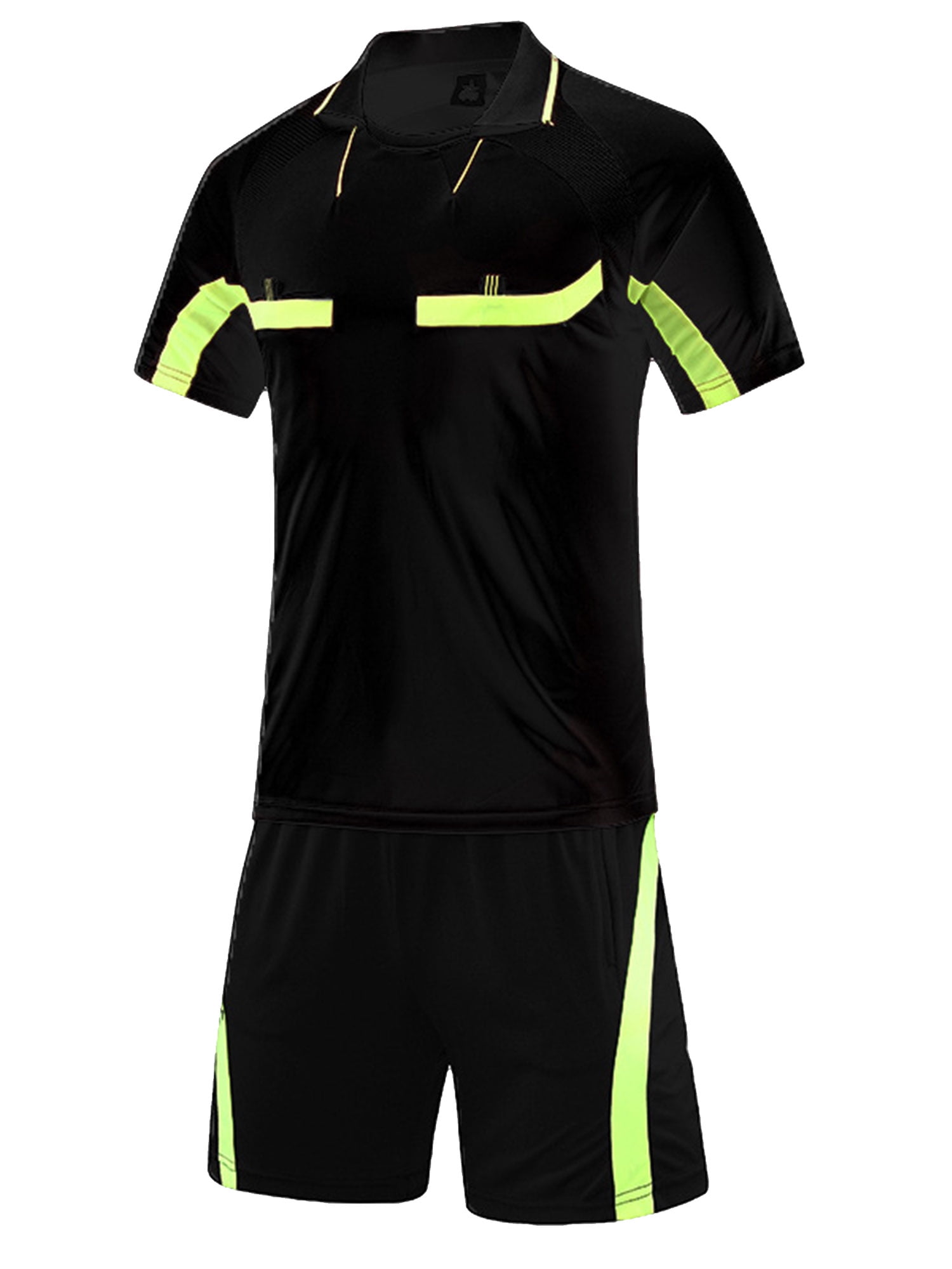 Doomiva Mens Football Referee Uniform Soccer Ref Jersey Official Shirts Umpire T Shirt and Athletic Black XL