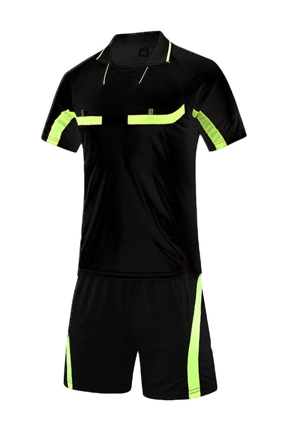 Mens Football Referee Uniform Soccer Ref Jersey Official Shirts Umpire T Shirt and Athletic Black XL