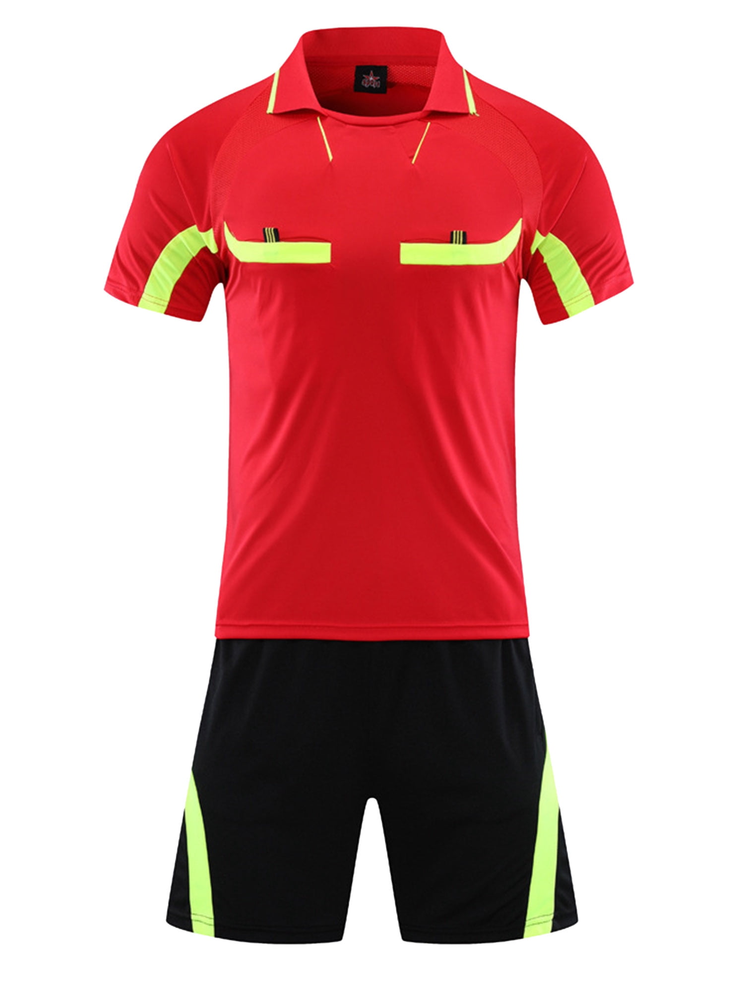 Doomiva Mens Football Referee Uniform Soccer Ref Jersey Official Shirts Umpire T Shirt and Athletic Red XL