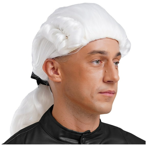 Doomiva Mens Funny Wig Colonial Historical Judge Fancy Dress Halloween Cosplay Wig Outfits White One Size