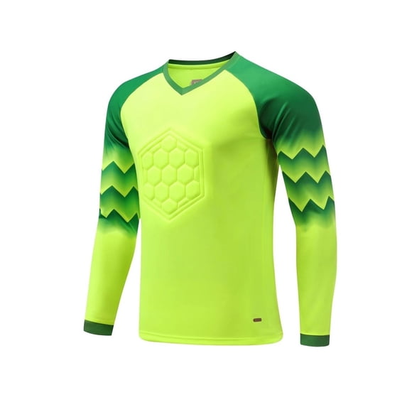 Doomiva Mens Goalkeeper Jersey Uniform Football Padded Goalie T-shirt Long Sleeve Sports Training Fluorescent Green 3XL